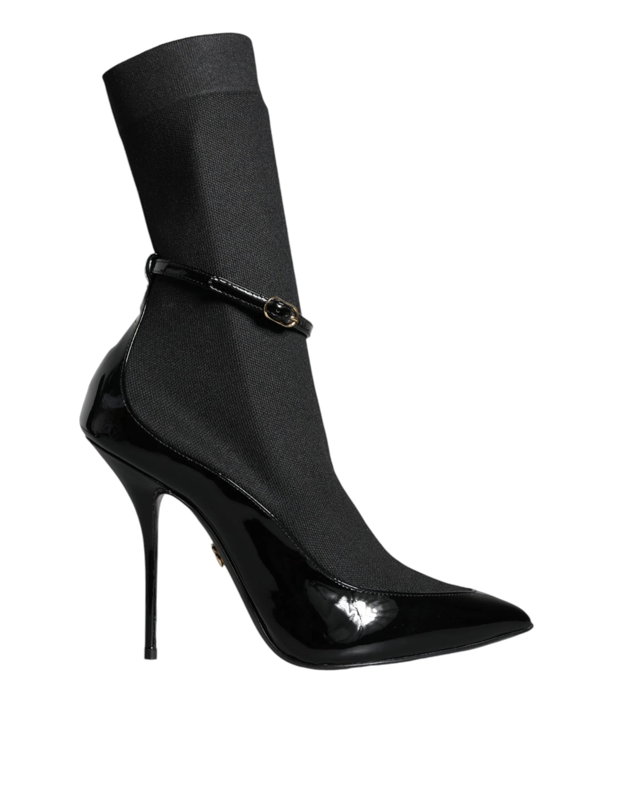 Dolce & Gabbana Black Leather Stilettos Booties Socks Shoes - EU39/US8.5