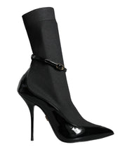 Dolce & Gabbana Black Leather Stilettos Booties Socks Shoes - EU39/US8.5