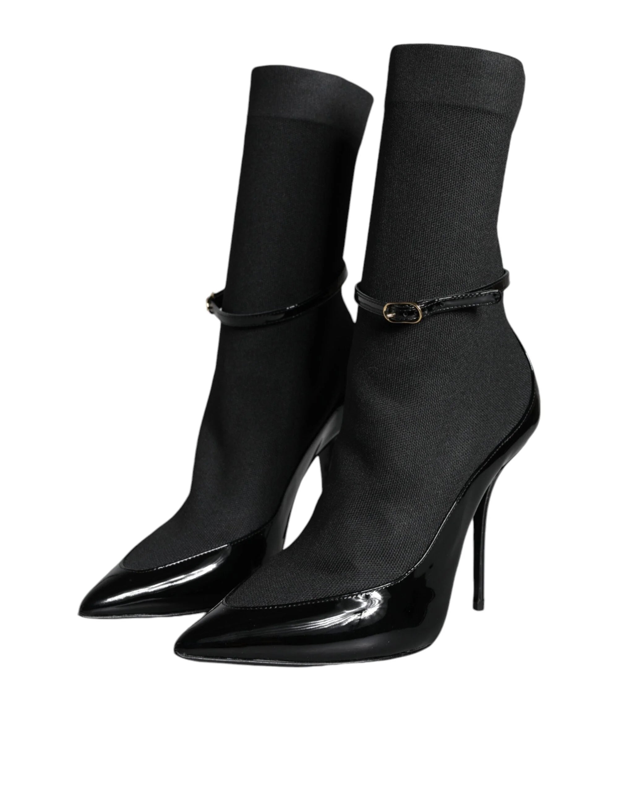 Dolce & Gabbana Black Leather Stilettos Booties Socks Shoes - EU39/US8.5