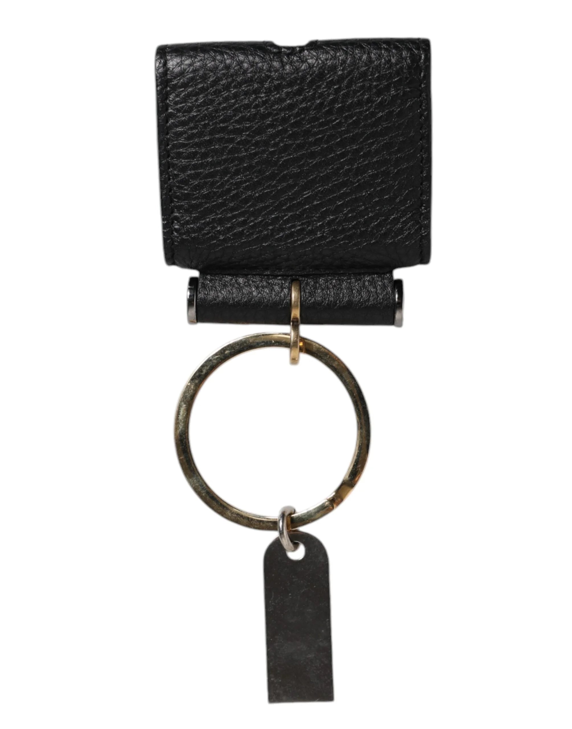 Dolce & Gabbana Black Leather Strap Gold Metal Logo Plaque Airpods Case - Headphone Carrying Cases