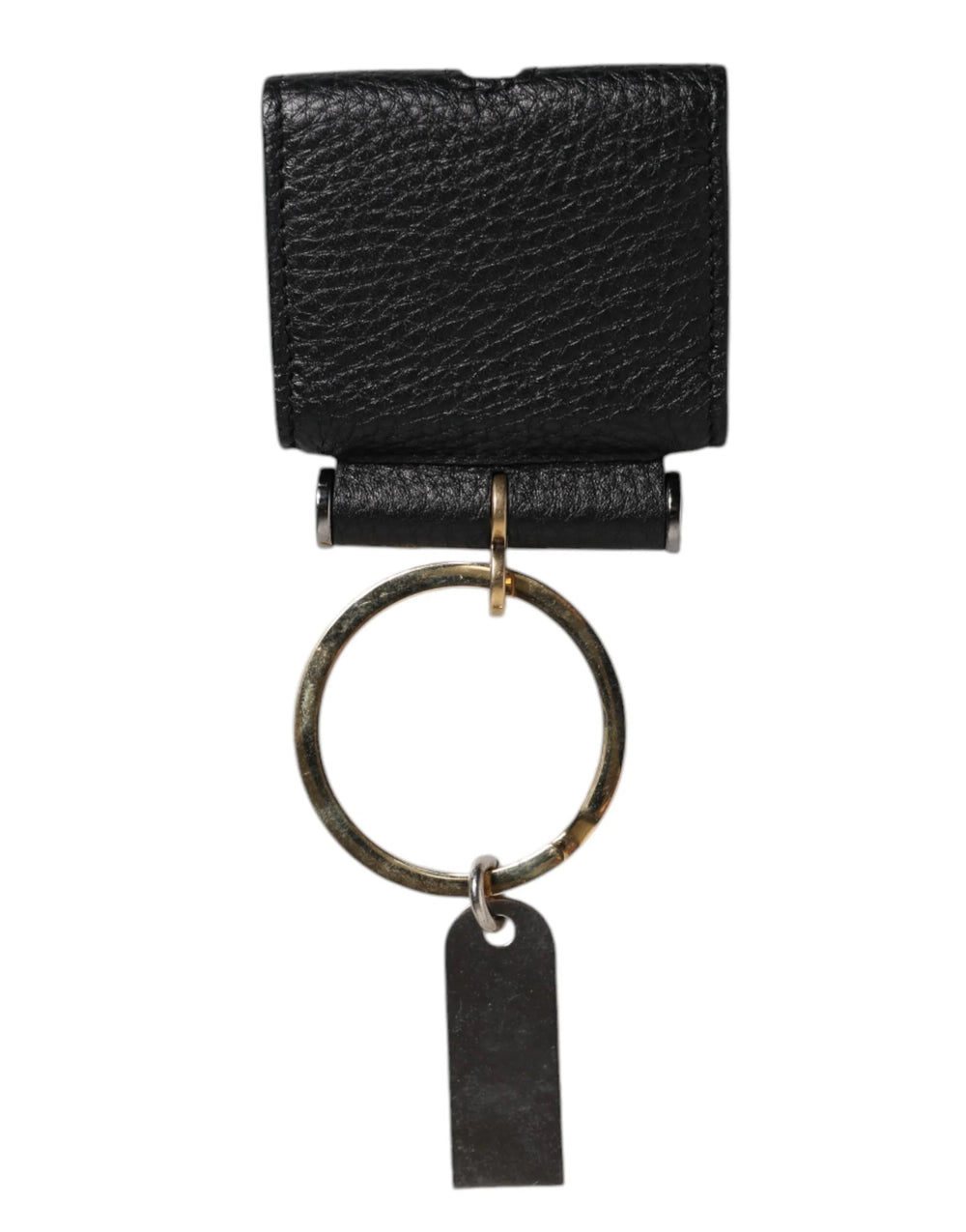Dolce & Gabbana Black Leather Strap Gold Metal Logo Plaque Airpods Case - Headphone Carrying Cases