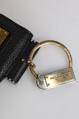 Dolce & Gabbana Black Leather Strap Gold Metal Logo Plaque Airpods Case - Headphone Carrying Cases