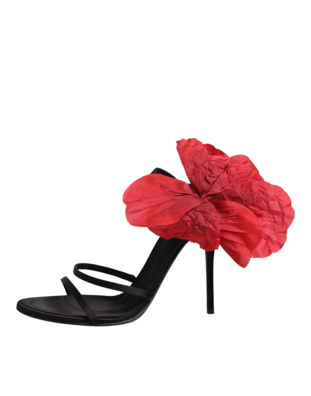 Dolce & Gabbana Black Leather Strappy Flower Heels Sandals Shoes - EU39/US8.5