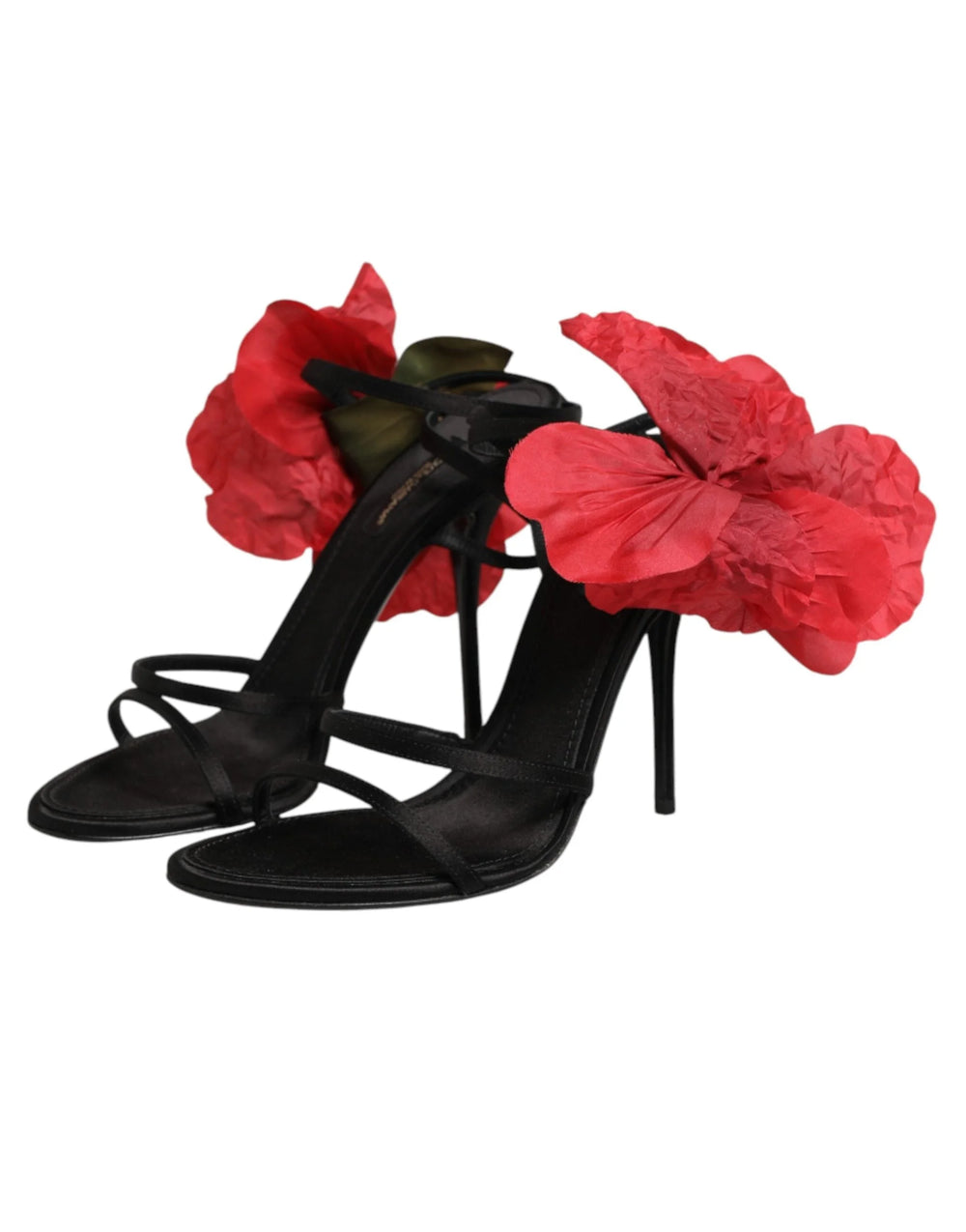 Dolce & Gabbana Black Leather Strappy Flower Heels Sandals Shoes - EU39/US8.5 - Sandals