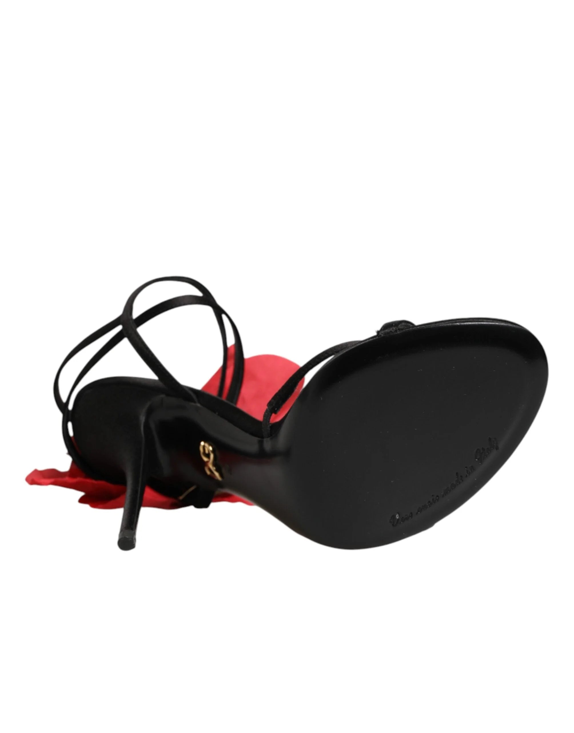 Dolce & Gabbana Black Leather Strappy Flower Heels Sandals Shoes - EU39/US8.5