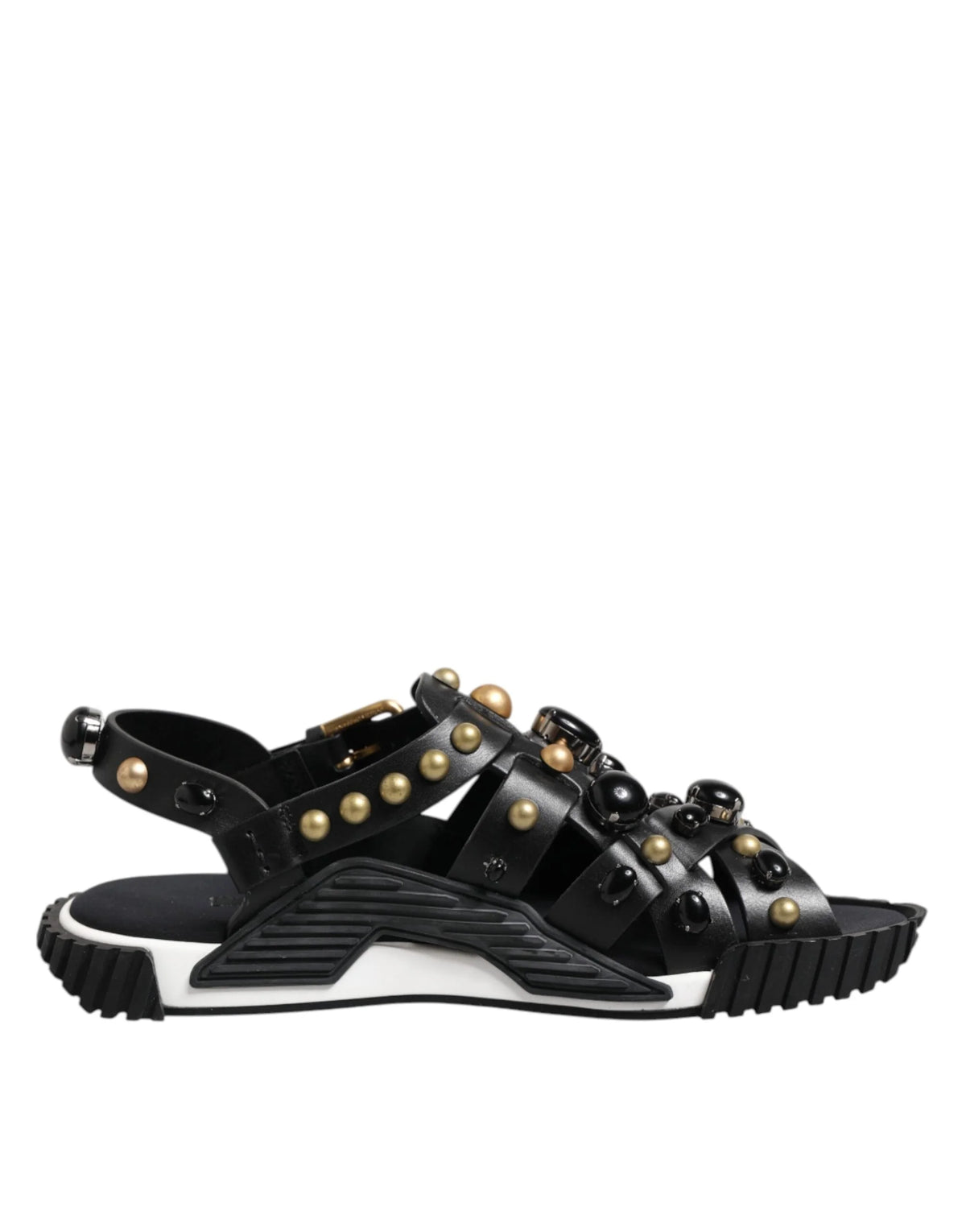 Dolce & Gabbana Black Leather Studded Ankle Strap Sandals Shoes - EU41/US8 - Sandals
