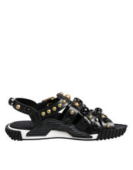 Dolce & Gabbana Black Leather Studded Ankle Strap Sandals Shoes - EU41/US8 - Sandals