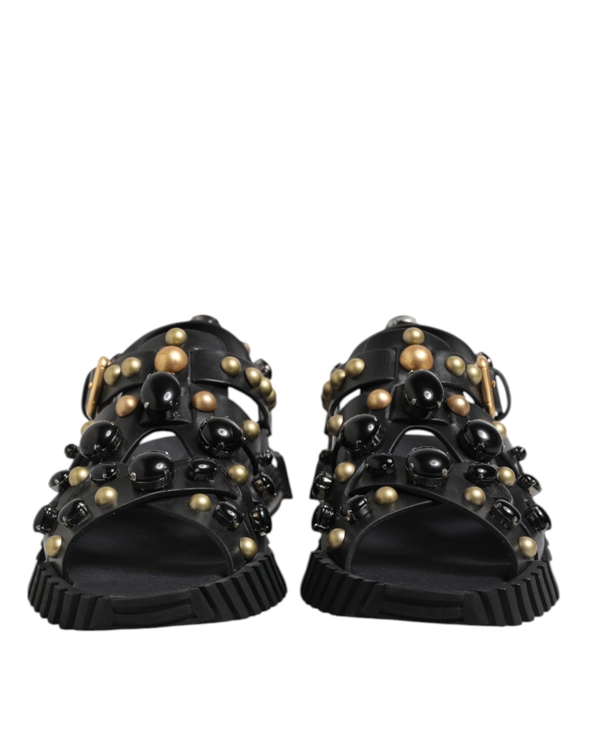 Dolce & Gabbana Black Leather Studded Ankle Strap Sandals Shoes - EU41/US8 - Sandals