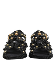Dolce & Gabbana Black Leather Studded Ankle Strap Sandals Shoes - EU41/US8 - Sandals