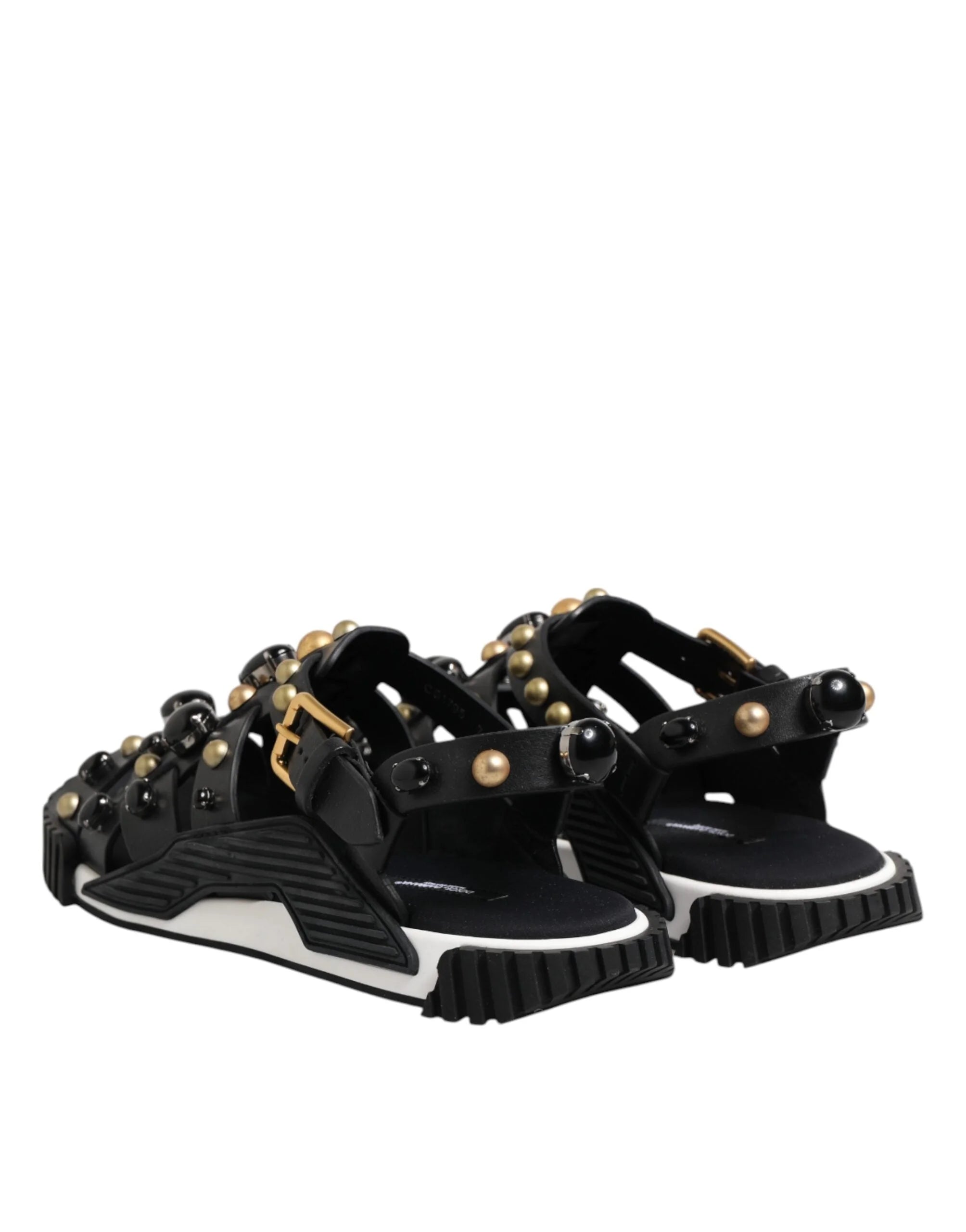 Dolce & Gabbana Black Leather Studded Ankle Strap Sandals Shoes - EU41/US8 - Sandals