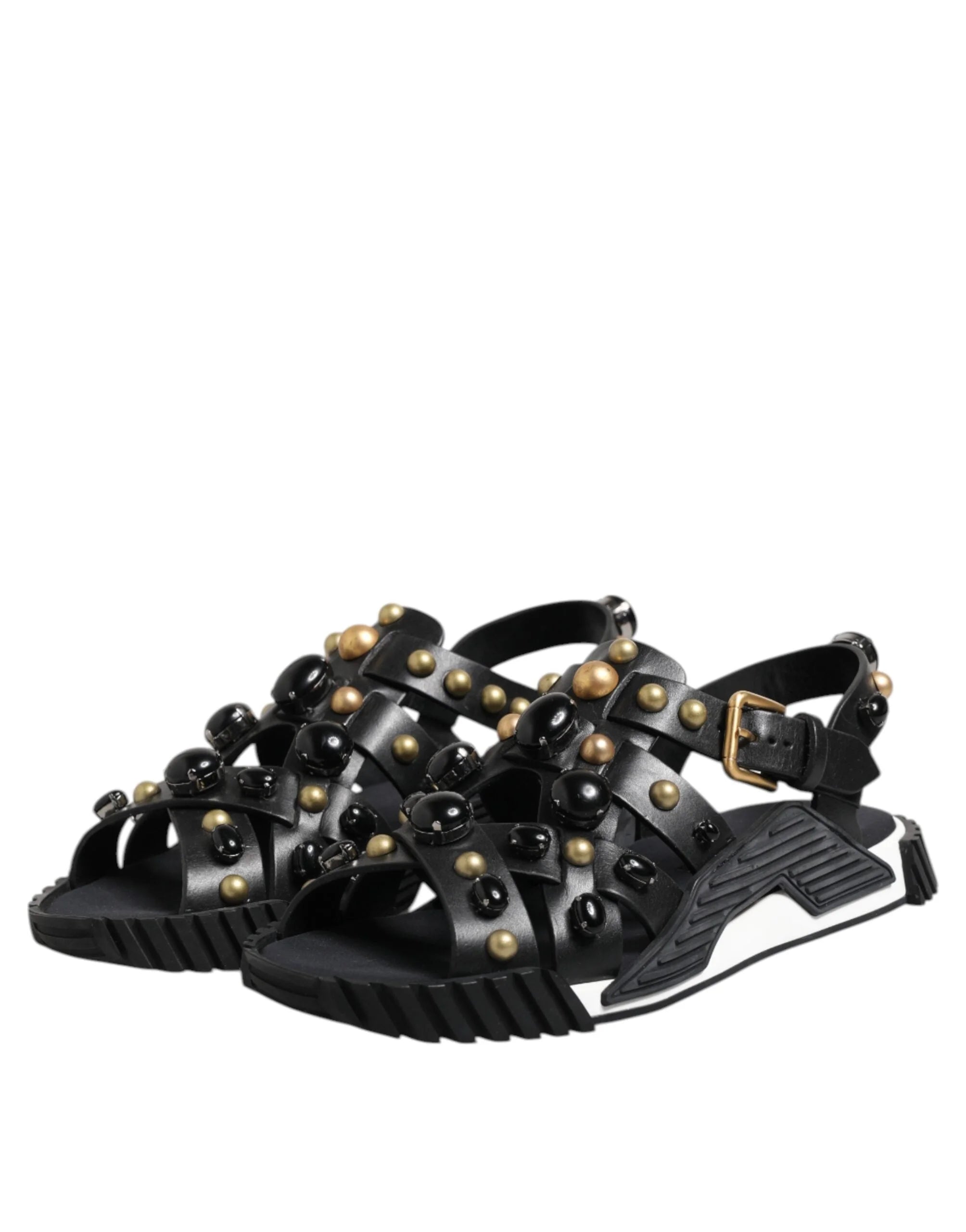 Dolce & Gabbana Black Leather Studded Ankle Strap Sandals Shoes - EU41/US8 - Sandals