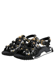 Dolce & Gabbana Black Leather Studded Ankle Strap Sandals Shoes - EU41/US8 - Sandals
