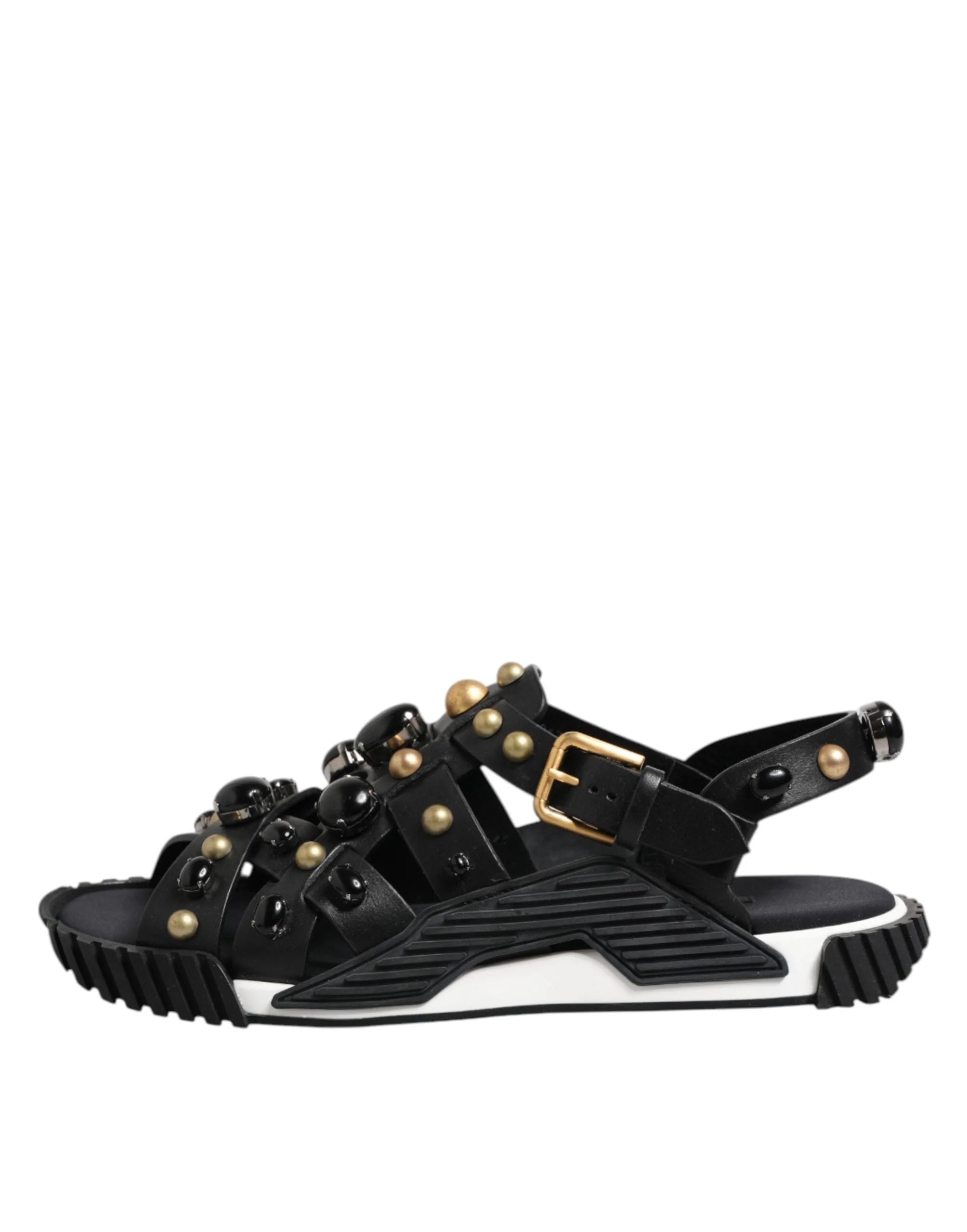 Dolce & Gabbana Black Leather Studded Ankle Strap Sandals Shoes - EU41/US8 - Sandals