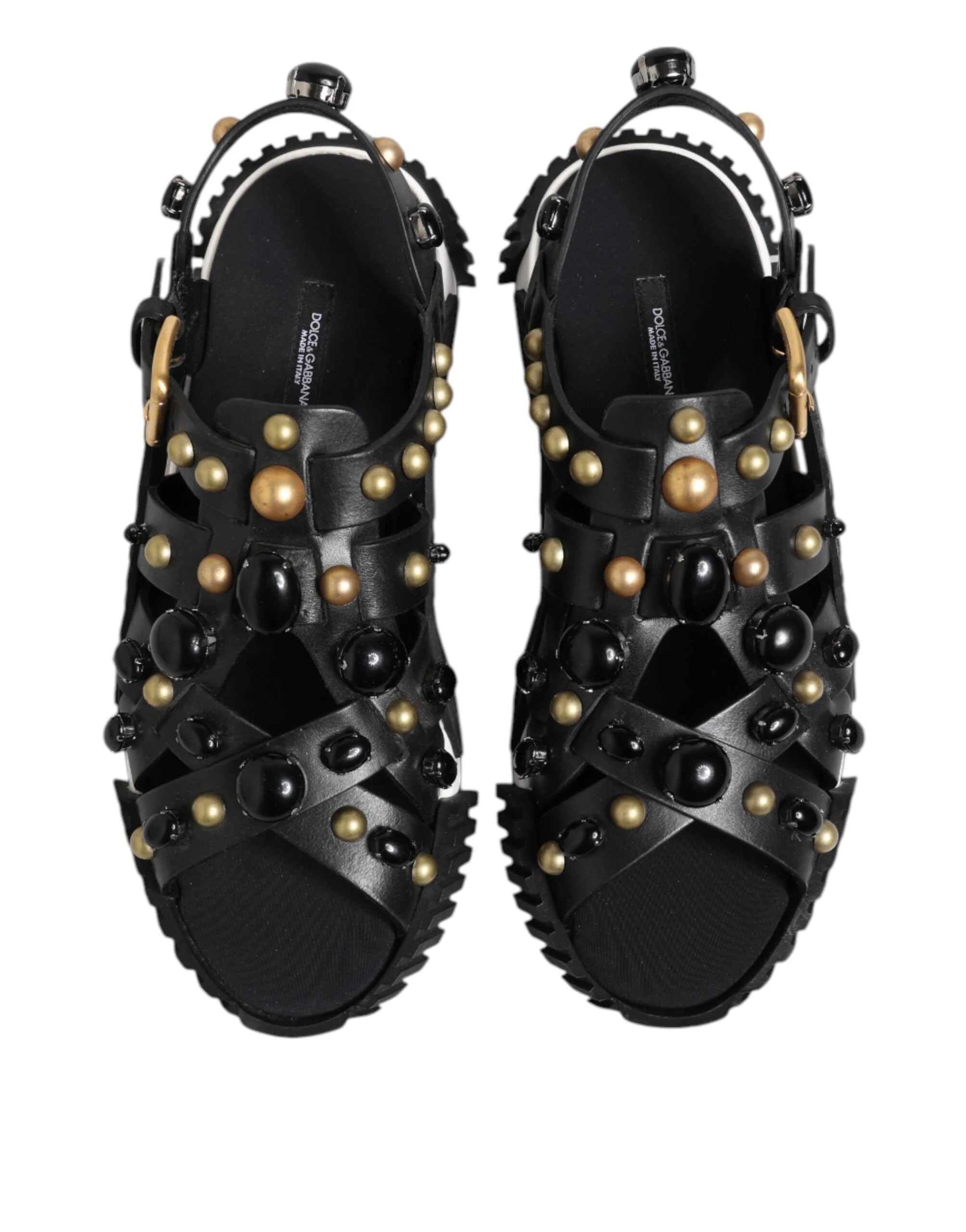 Dolce & Gabbana Black Leather Studded Ankle Strap Sandals Shoes - EU41/US8 - Sandals