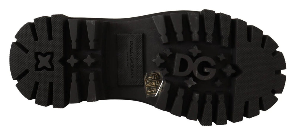 Dolce & Gabbana Black Leather Studded Combat Boots - Boots