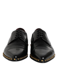 Dolce & Gabbana Black Leather Studded Derby Men Dress Shoes - Shoes