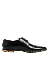 Dolce & Gabbana Black Leather Studded Derby Men Dress Shoes - Shoes