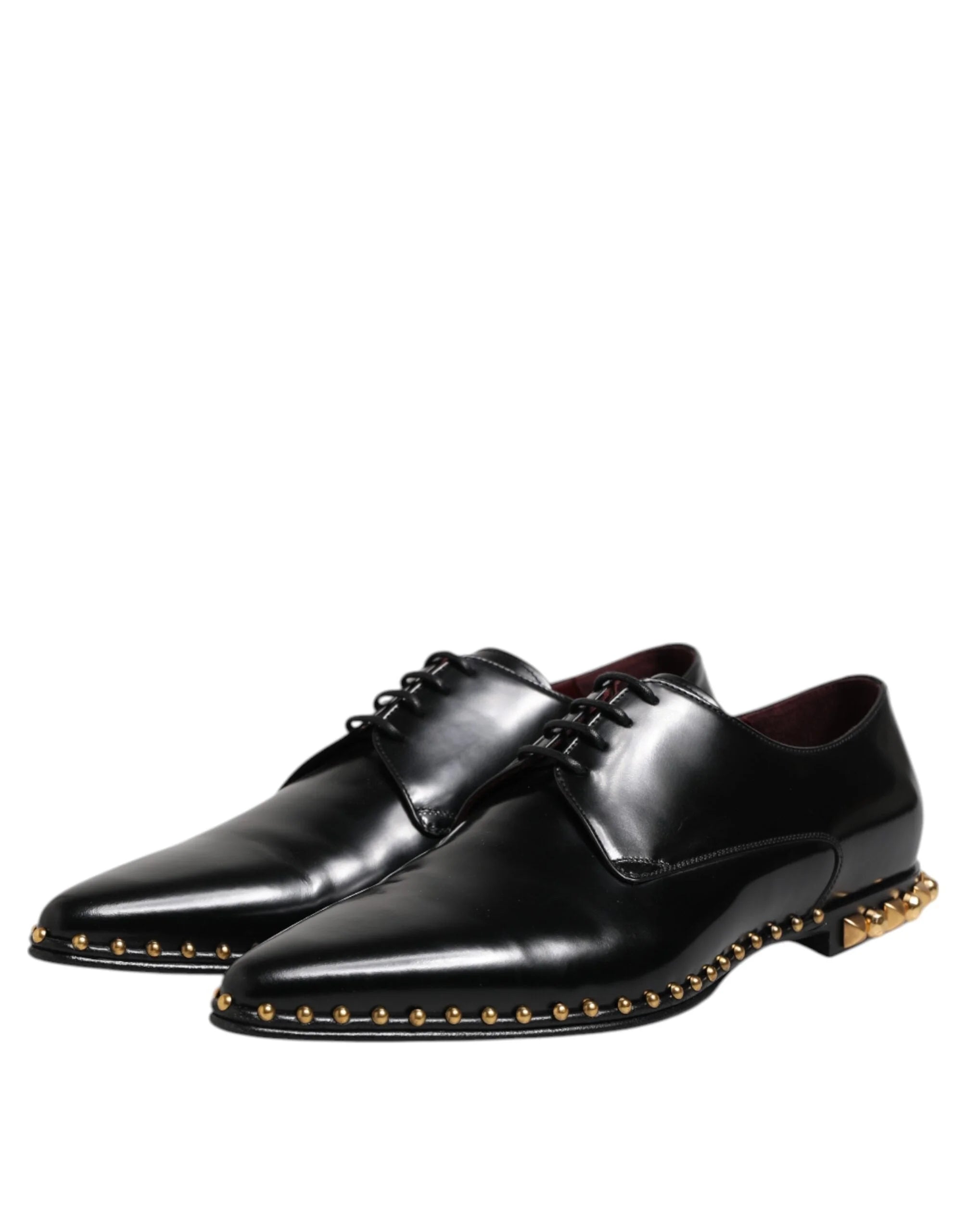 Dolce & Gabbana Black Leather Studded Derby Men Dress Shoes - EU46/US13