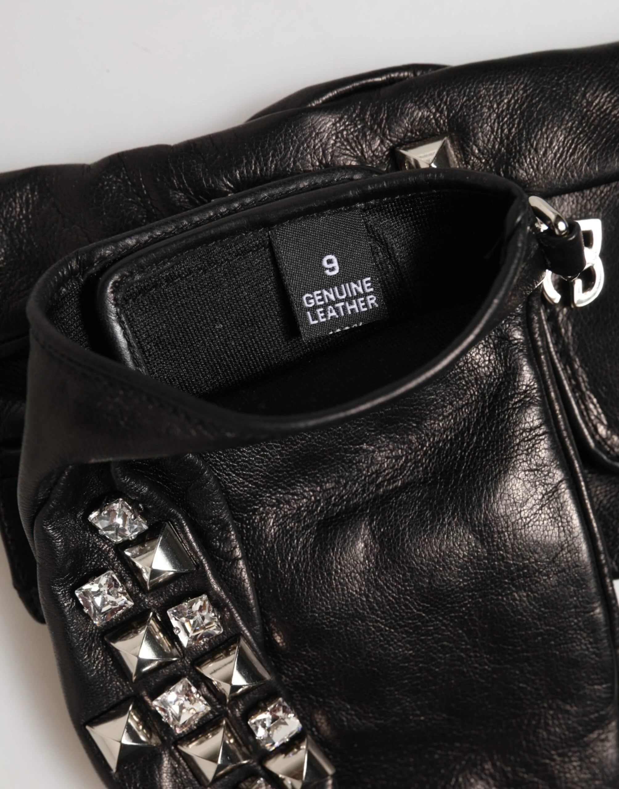 Dolce & Gabbana Black Leather Studded Fingerless Hand Mitten Men Gloves - Gloves & Mittens