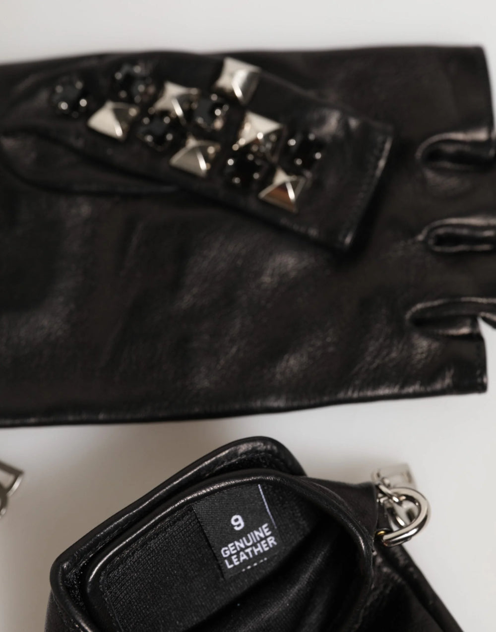 Dolce & Gabbana Black Leather Studded Fingerless Hand Mitten Men Gloves - Gloves & Mittens