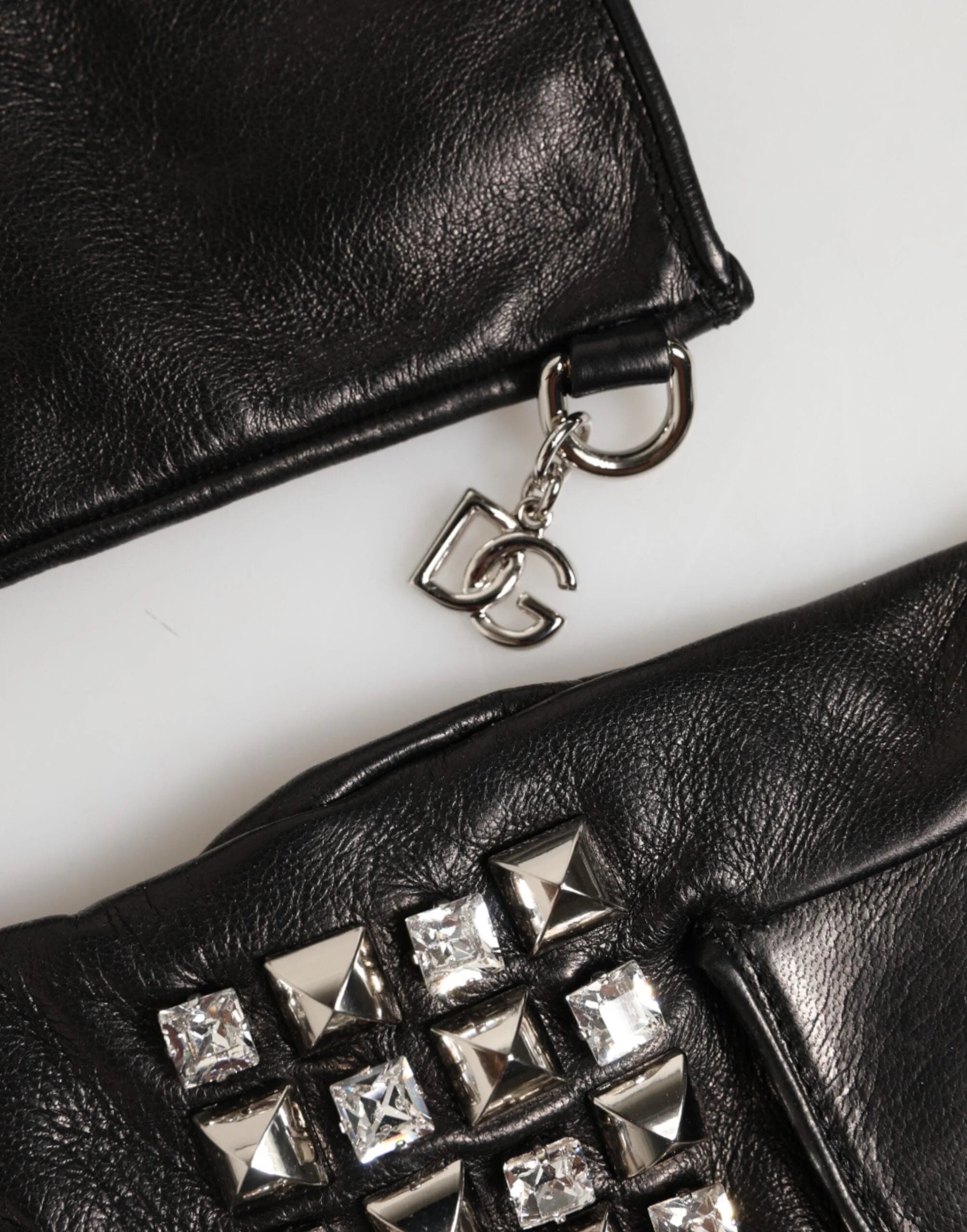 Dolce & Gabbana Black Leather Studded Fingerless Hand Mitten Men Gloves - Gloves & Mittens