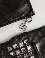 Dolce & Gabbana Black Leather Studded Fingerless Hand Mitten Men Gloves - Gloves & Mittens