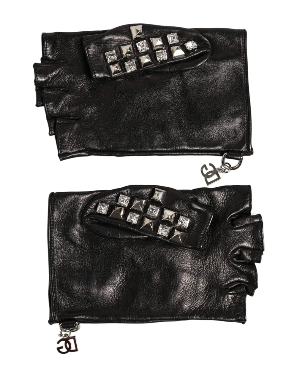 Dolce & Gabbana Black Leather Studded Fingerless Hand Mitten Men Gloves - Gloves & Mittens