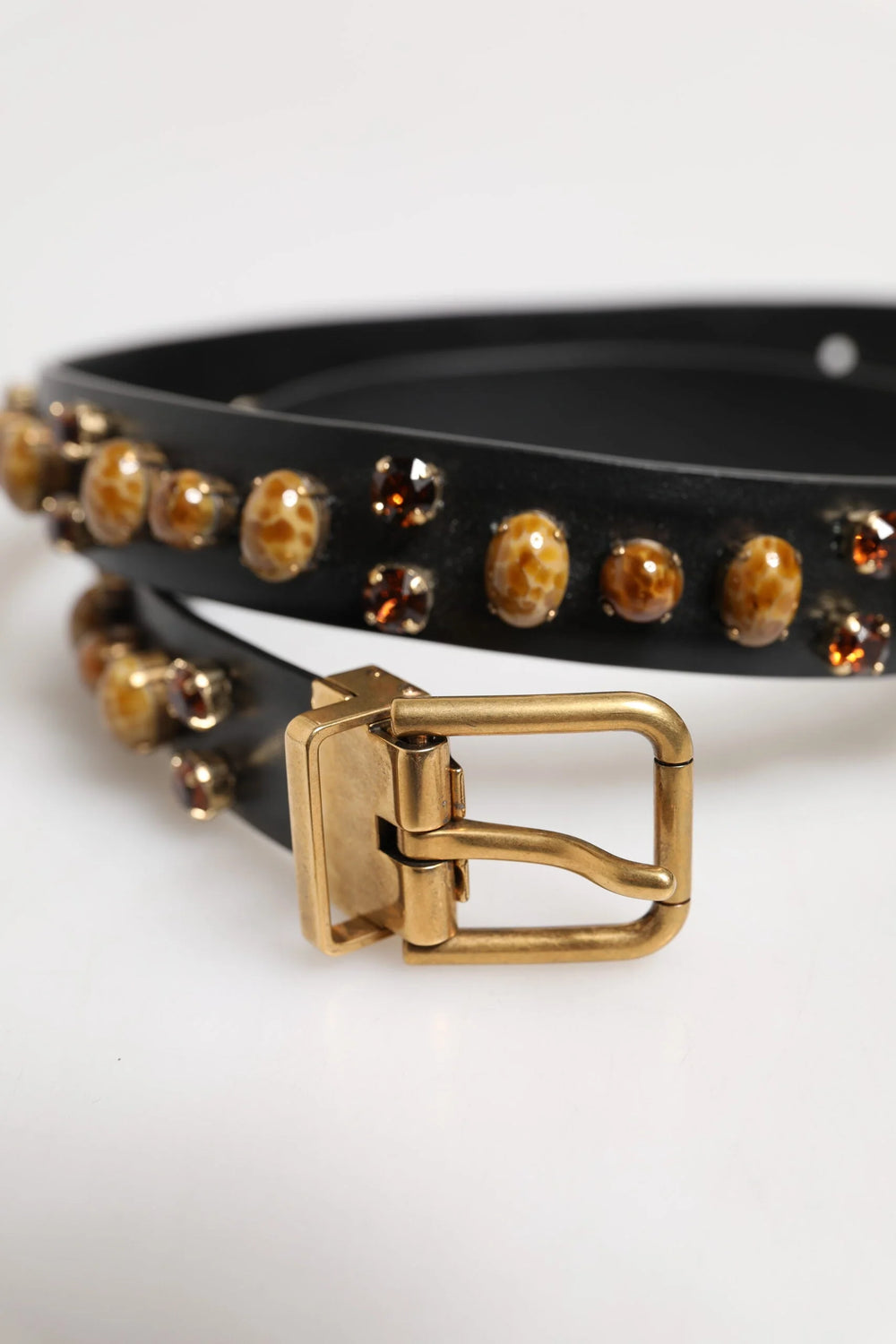 Dolce & Gabbana Black Leather Studded Gold Tone Buckle Belt - 85 cm / 34 Inches - Belts