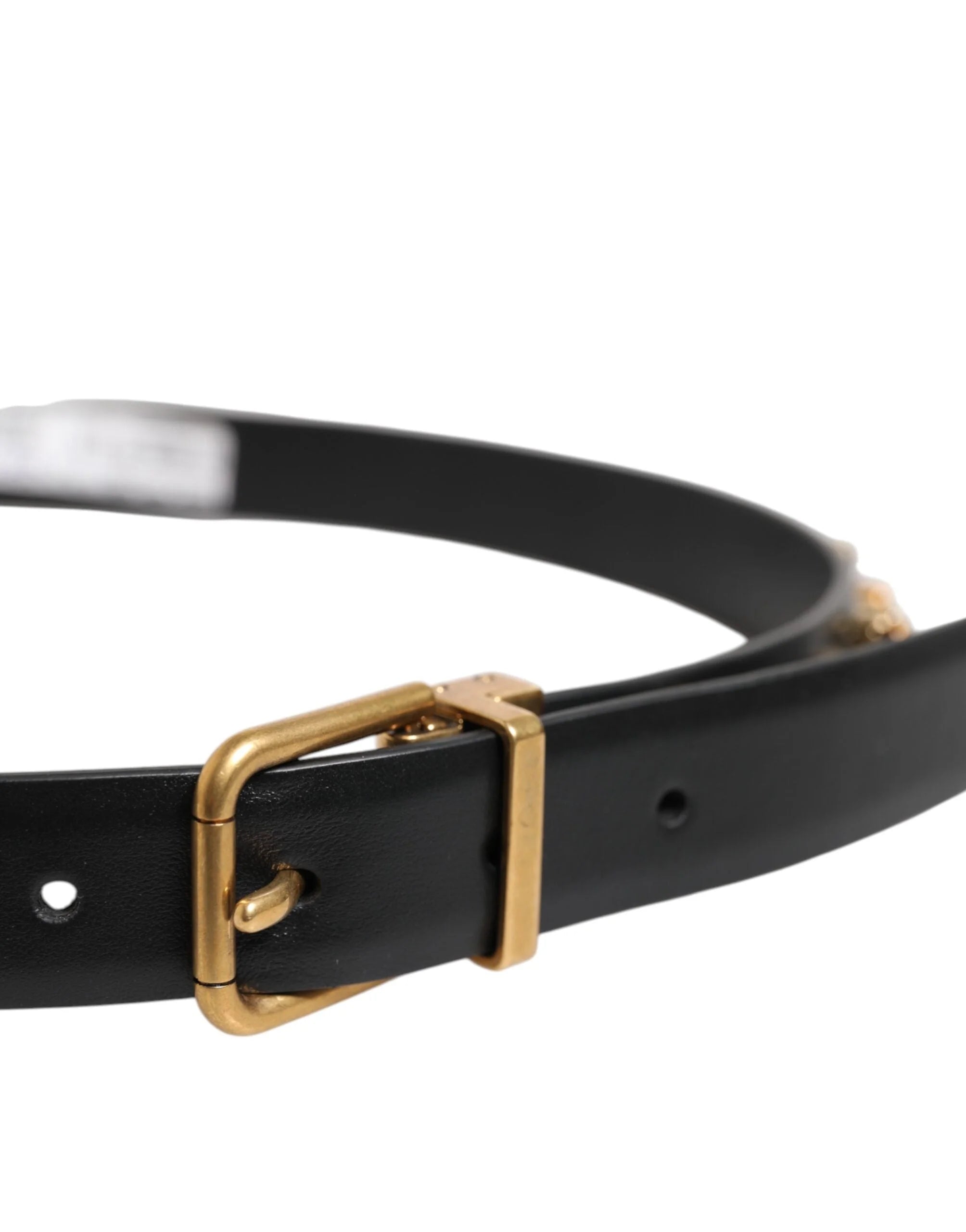 Dolce & Gabbana Black Leather Studded Gold Tone Buckle Belt - 85 cm / 34 Inches - Belts