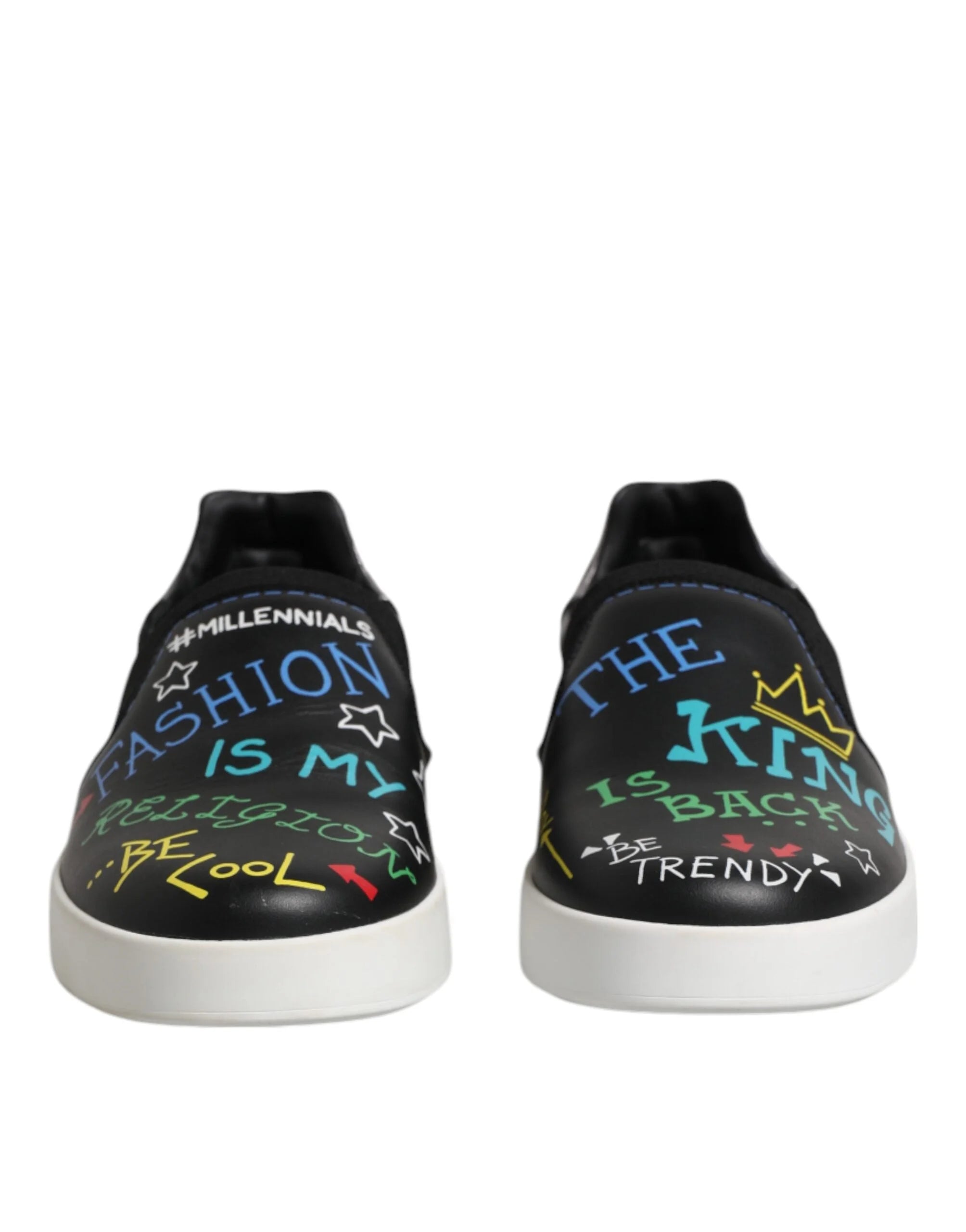 Dolce & Gabbana Black Leather Studded Graffiti Sneakers Shoes - EU40/US7 - Sneakers