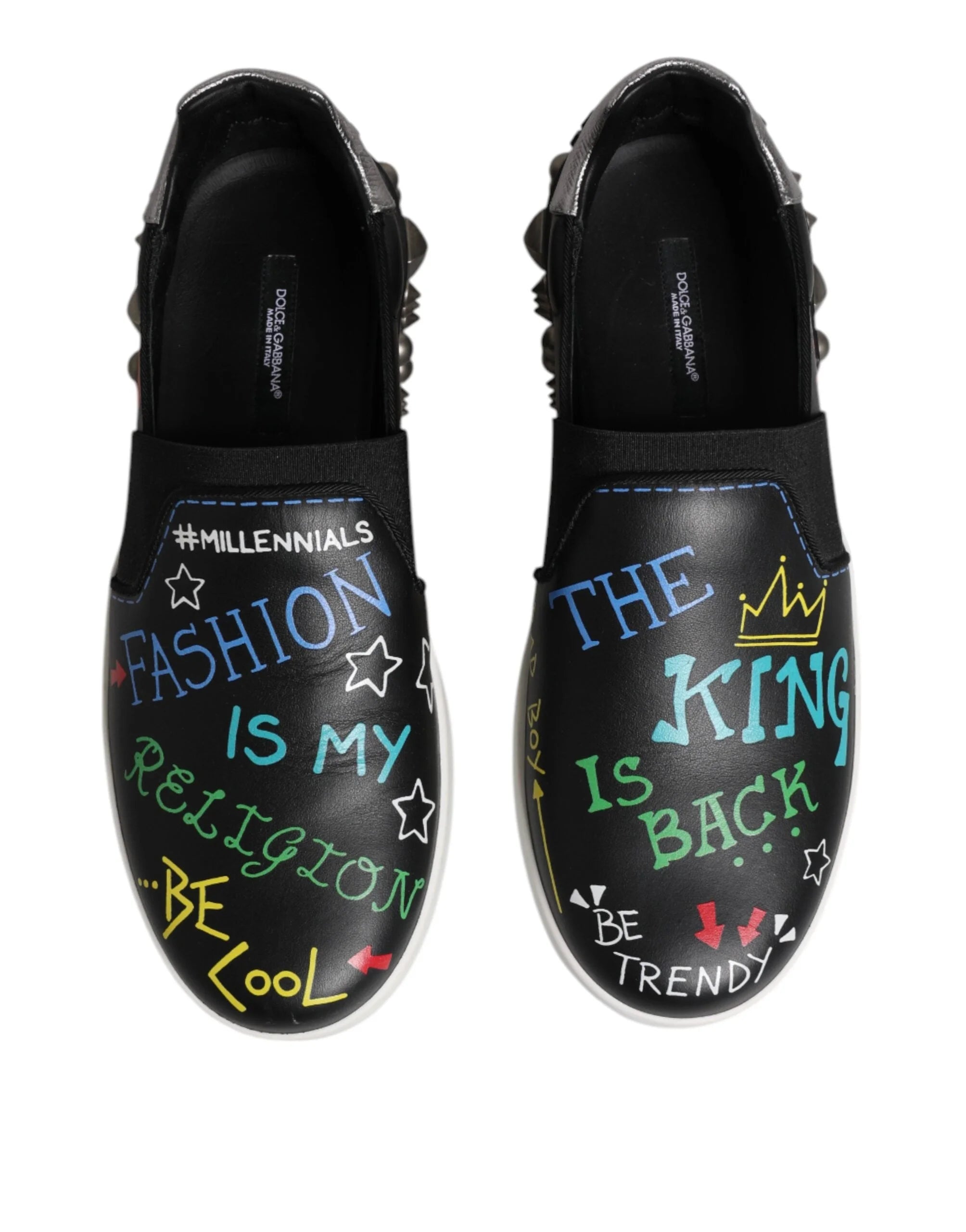 Dolce & Gabbana Black Leather Studded Graffiti Sneakers Shoes - EU40/US7 - Sneakers