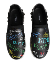 Dolce & Gabbana Black Leather Studded Graffiti Sneakers Shoes - EU40/US7 - Sneakers