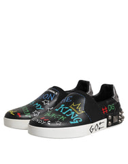 Dolce & Gabbana Black Leather Studded Graffiti Sneakers Shoes - EU40/US7 - Sneakers