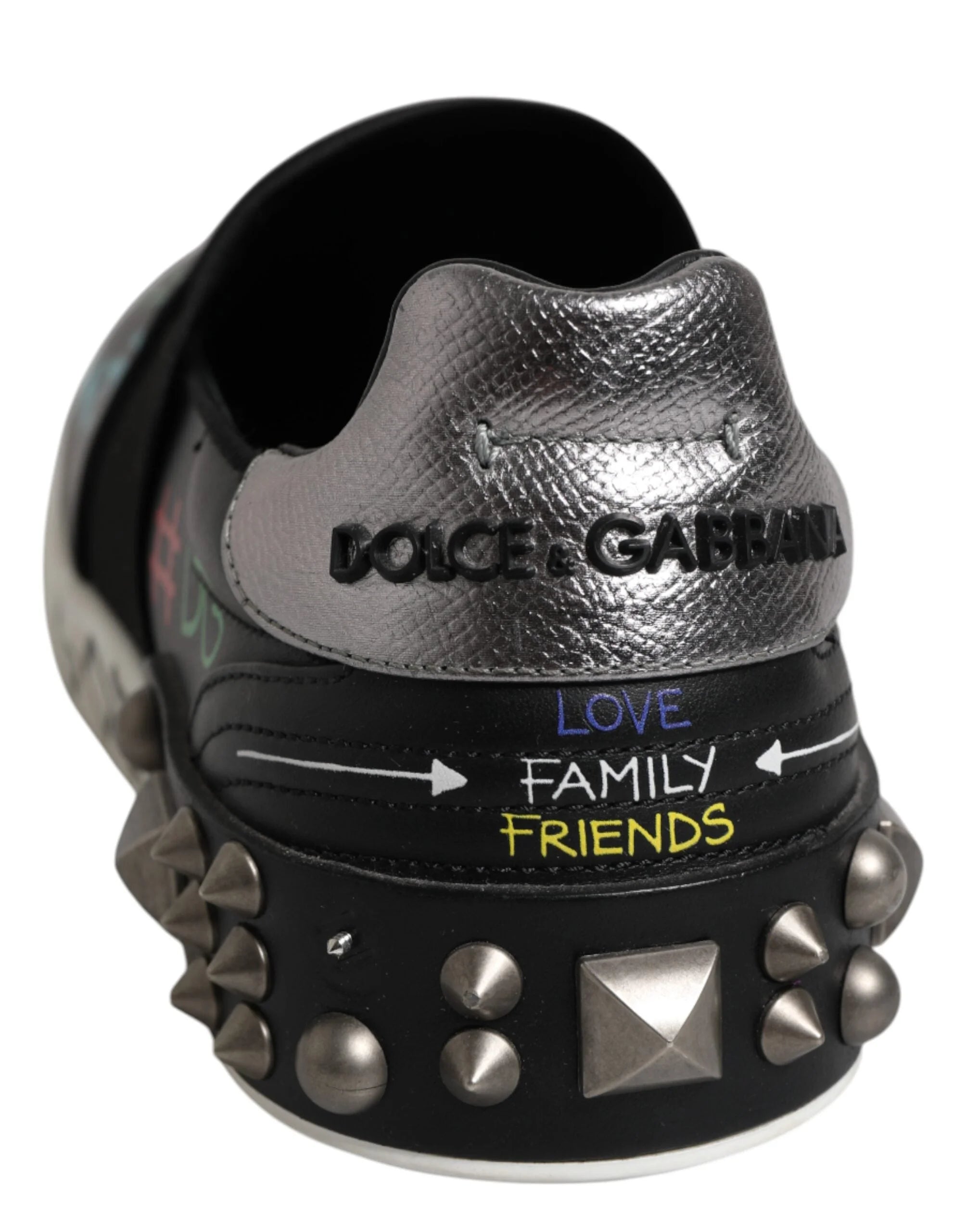 Dolce & Gabbana Black Leather Studded Graffiti Sneakers Shoes - EU40/US7 - Sneakers