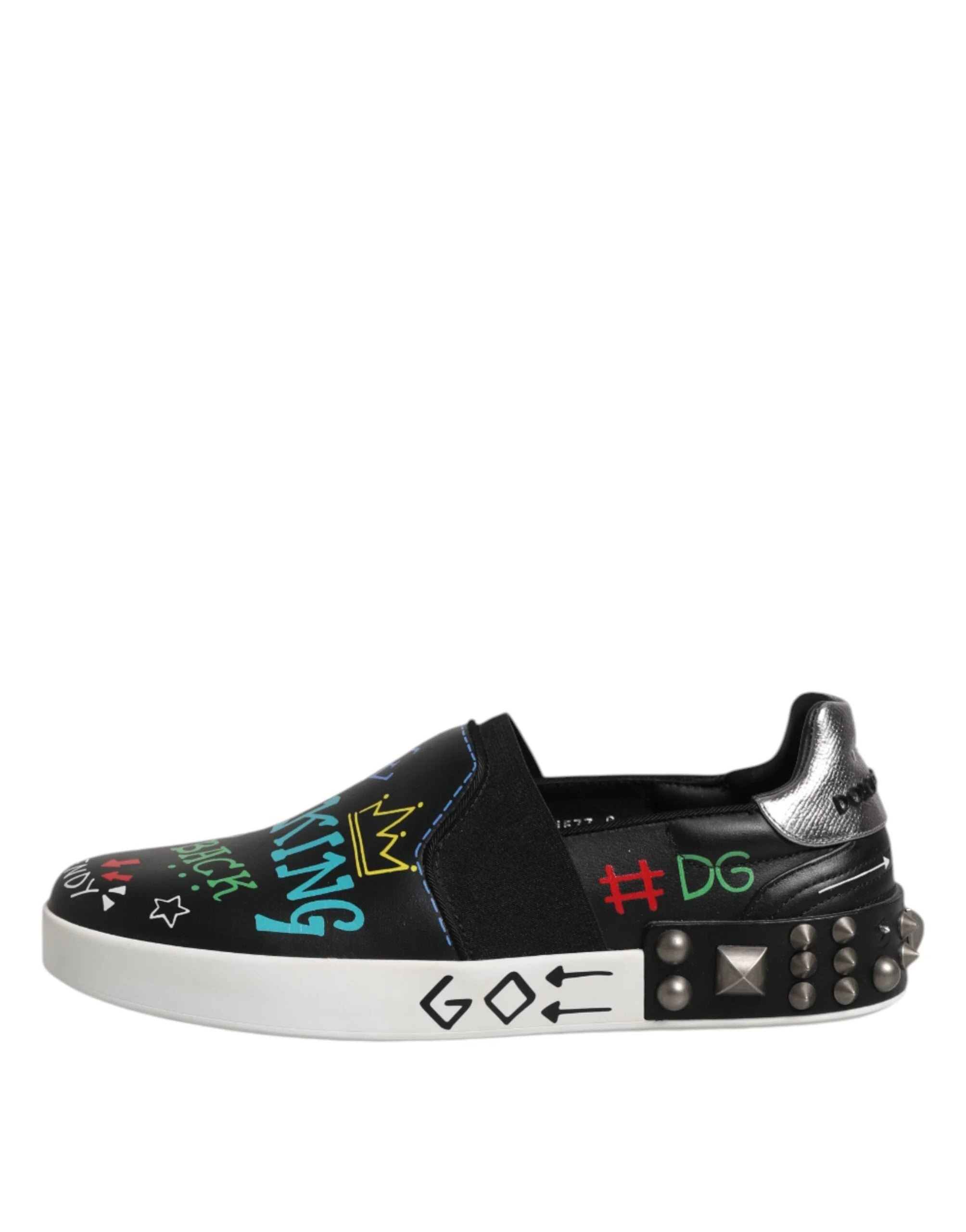 Dolce & Gabbana Black Leather Studded Graffiti Sneakers Shoes - EU40/US7 - Sneakers
