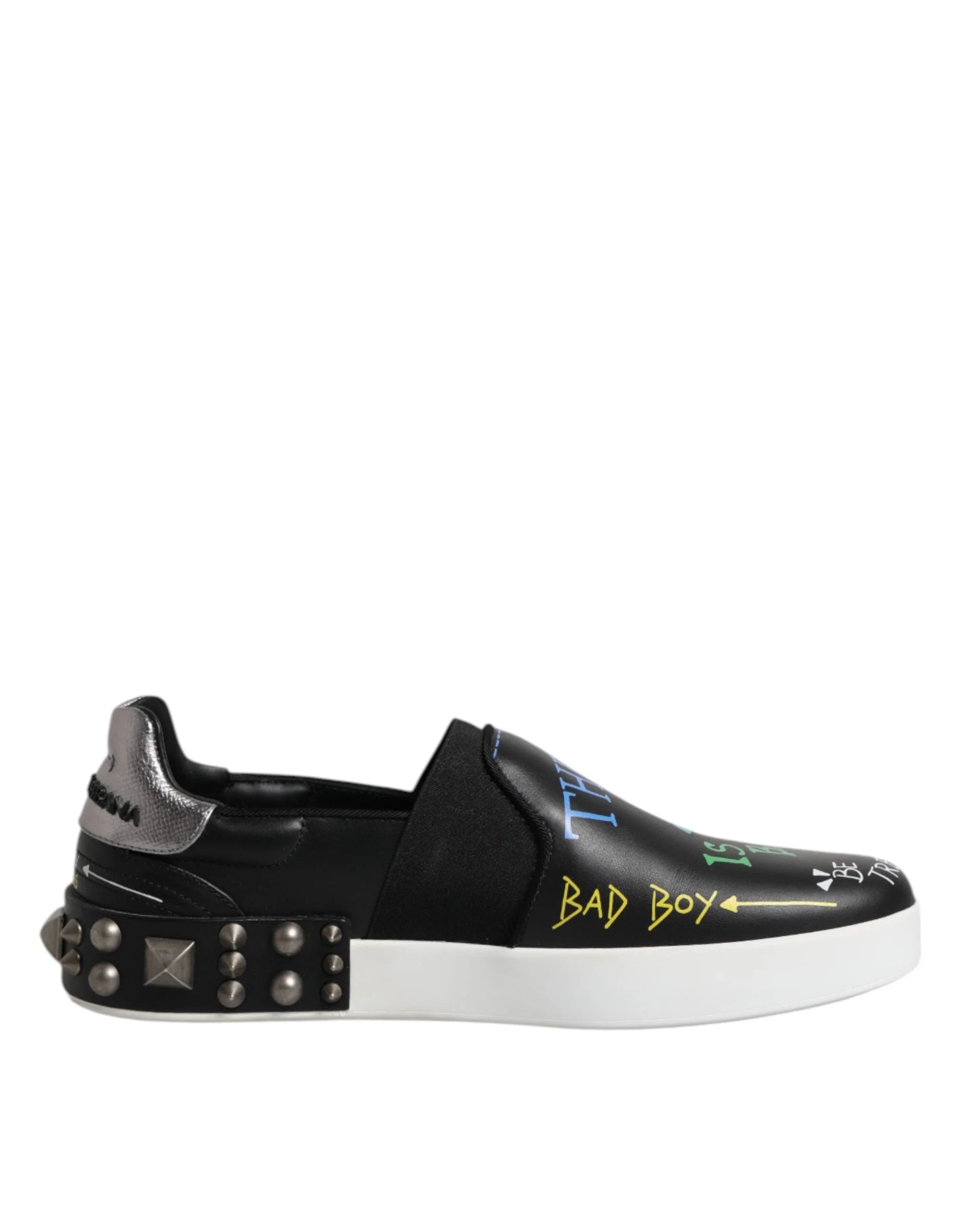 Dolce & Gabbana Black Leather Studded Graffiti Sneakers Shoes - EU40/US7 - Sneakers