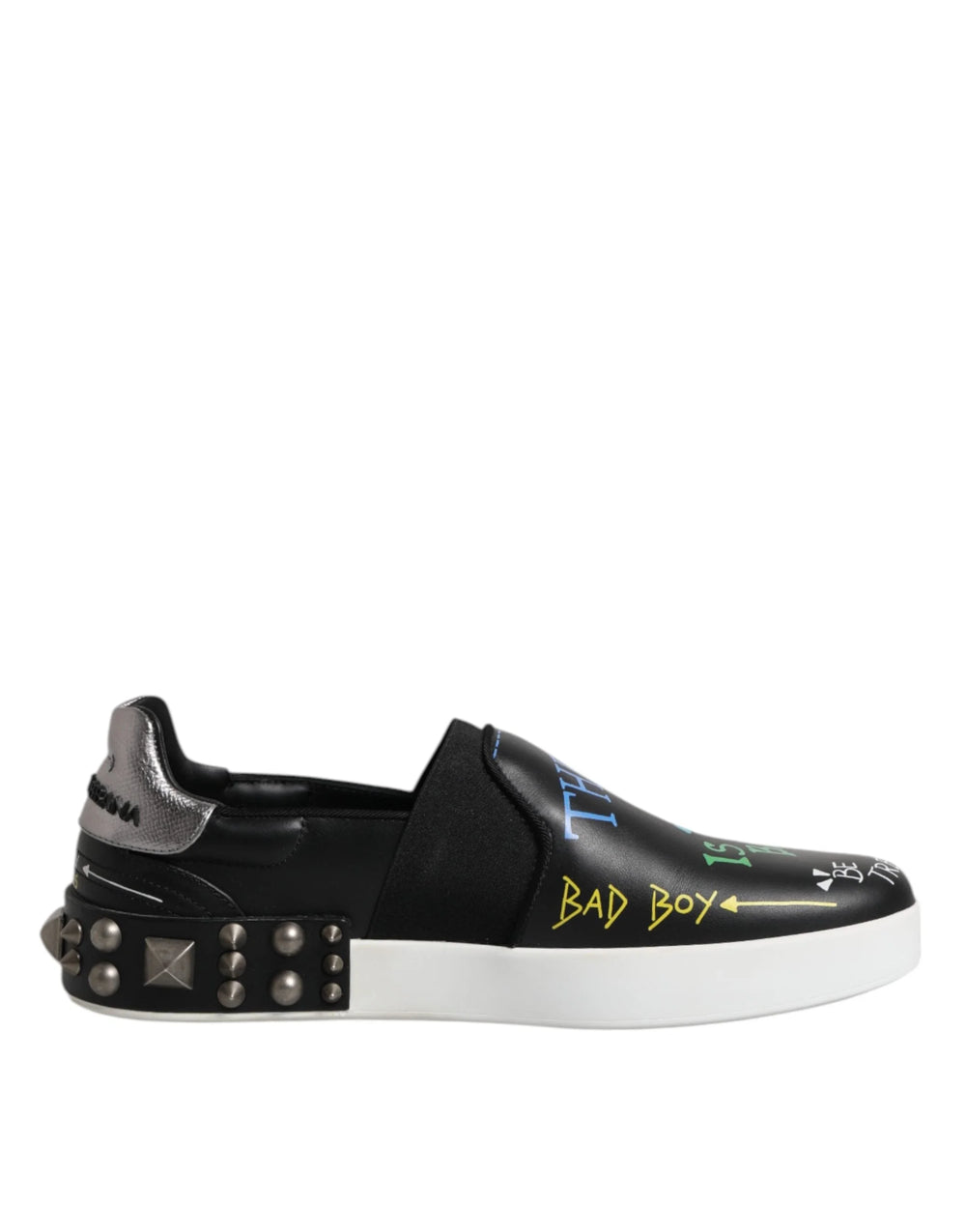 Dolce & Gabbana Black Leather Studded Graffiti Sneakers Shoes - EU40/US7 - Sneakers