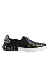 Dolce & Gabbana Black Leather Studded Graffiti Sneakers Shoes - EU40/US7 - Sneakers