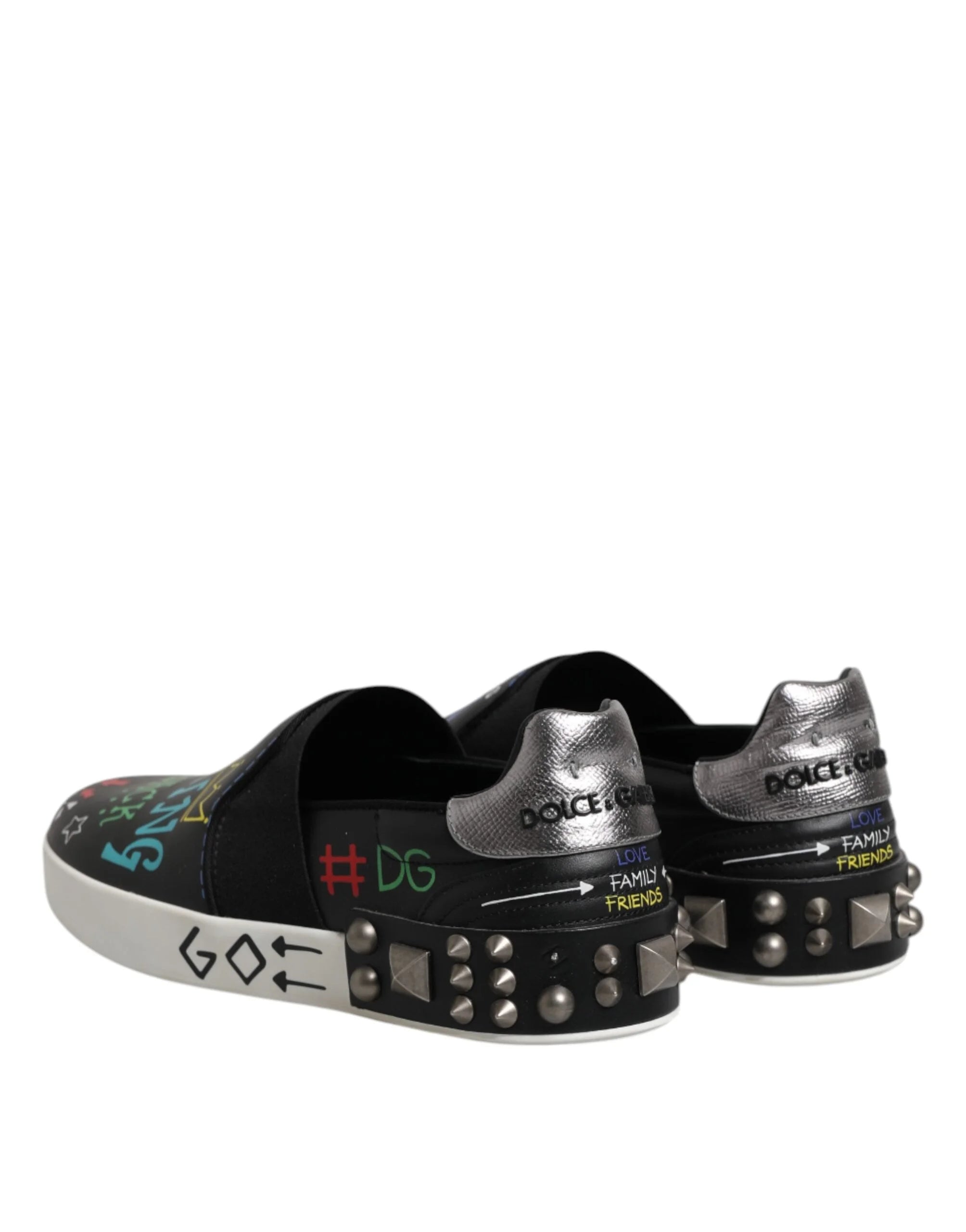 Dolce & Gabbana Black Leather Studded Graffiti Sneakers Shoes - EU40/US7 - Sneakers