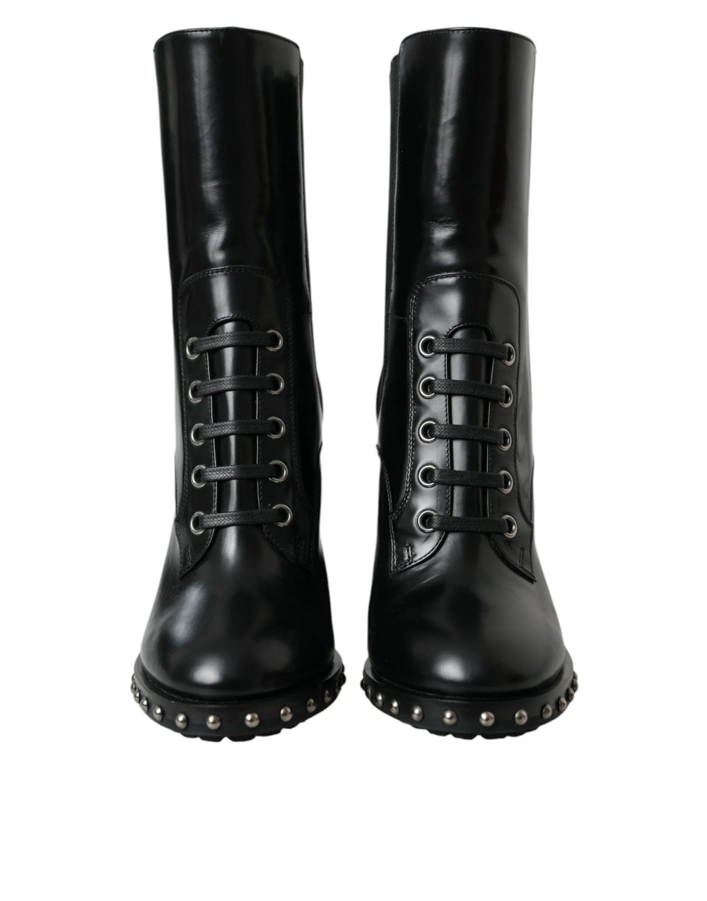 Dolce & Gabbana Black Leather Studded Lace Up Boots Shoes - EU36/US5.5 - Boots