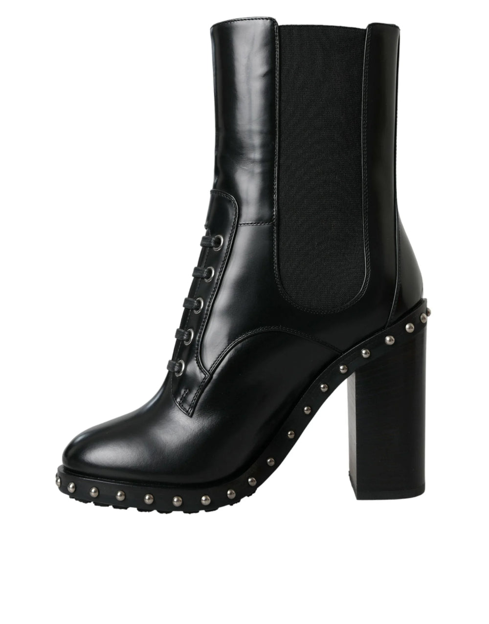 Dolce & Gabbana Black Leather Studded Lace Up Boots Shoes - EU36/US5.5 - Boots