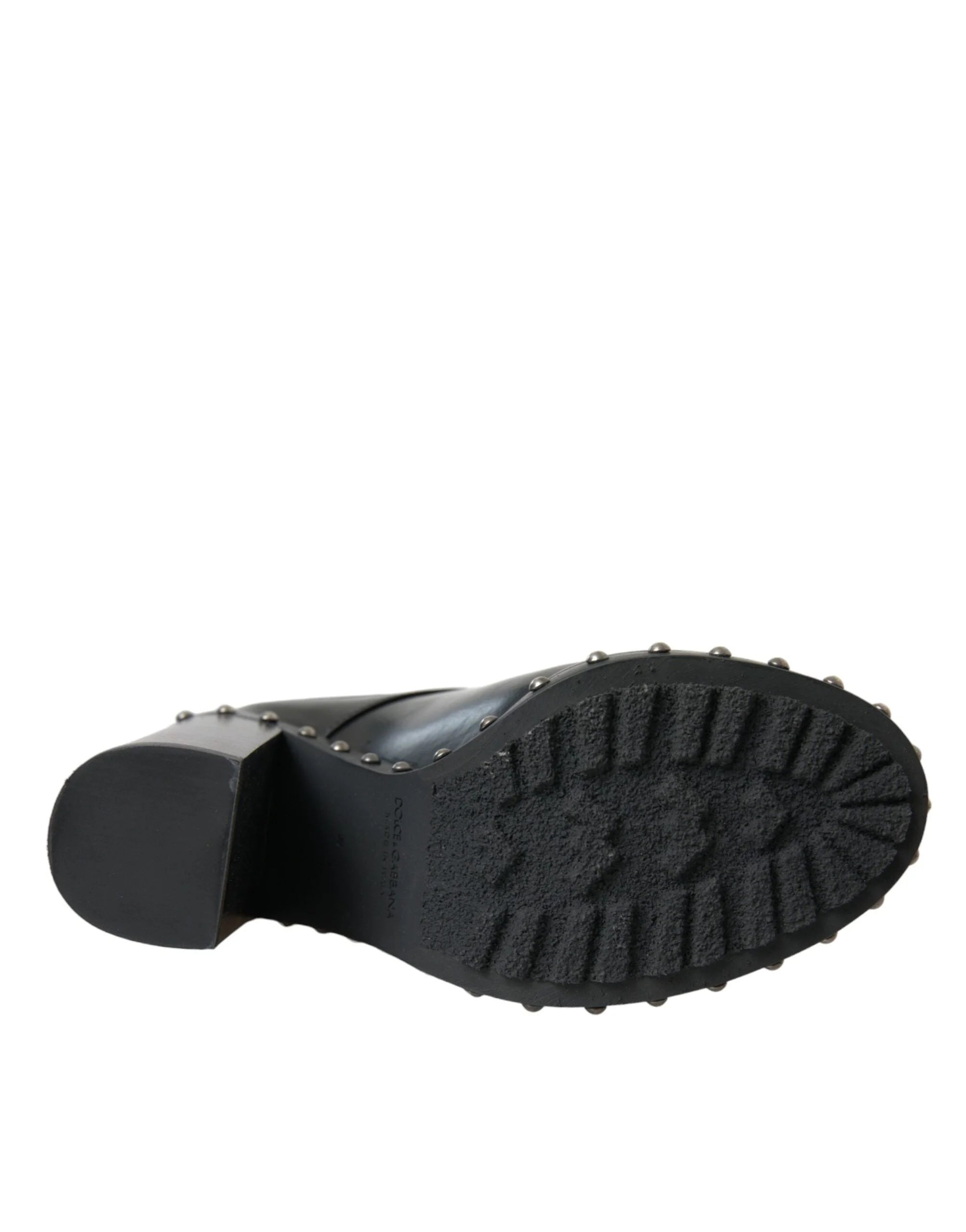 Dolce & Gabbana Black Leather Studded Lace Up Boots Shoes - EU36/US5.5 - Boots