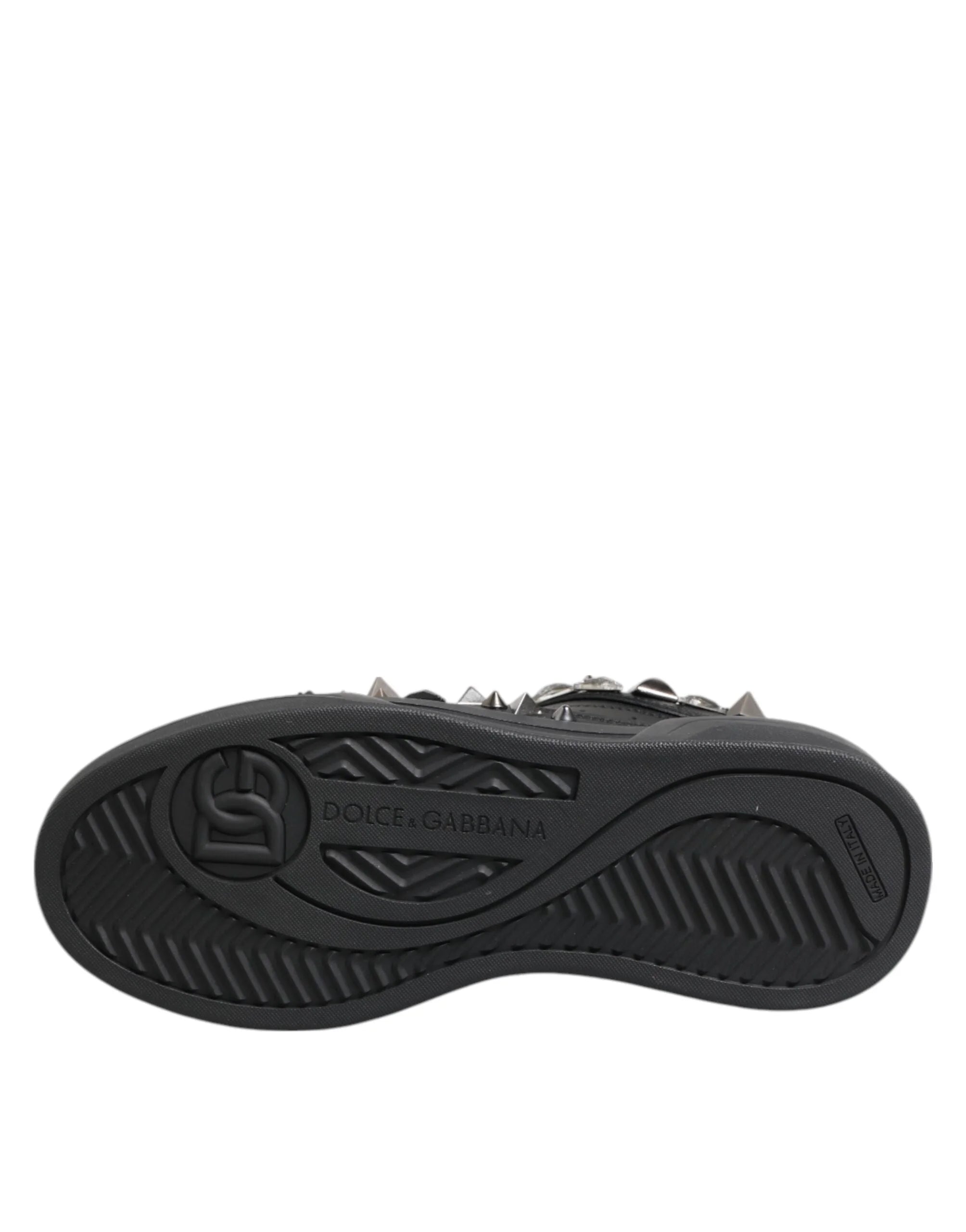 Dolce & Gabbana Black Leather Studded Low Top Sneakers Shoes - EU41/US8