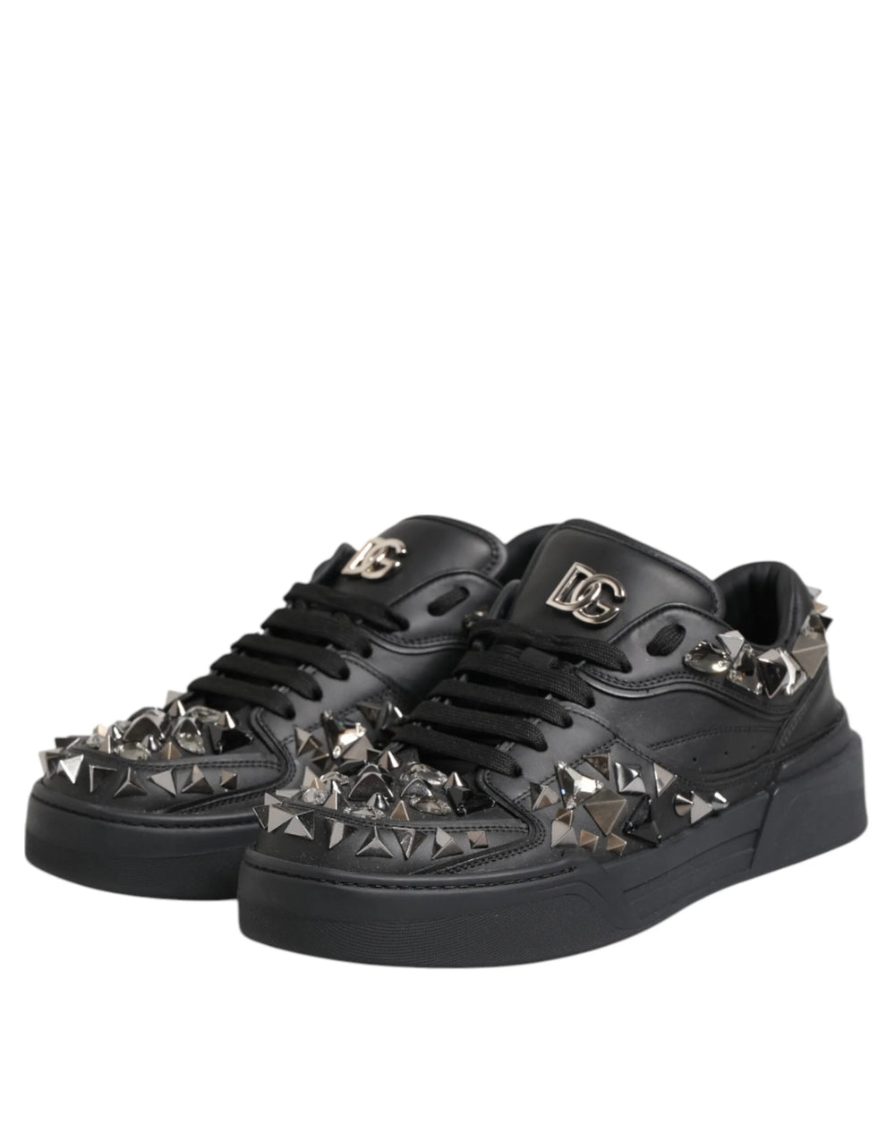 Dolce & Gabbana Black Leather Studded Low Top Sneakers Shoes - EU41/US8