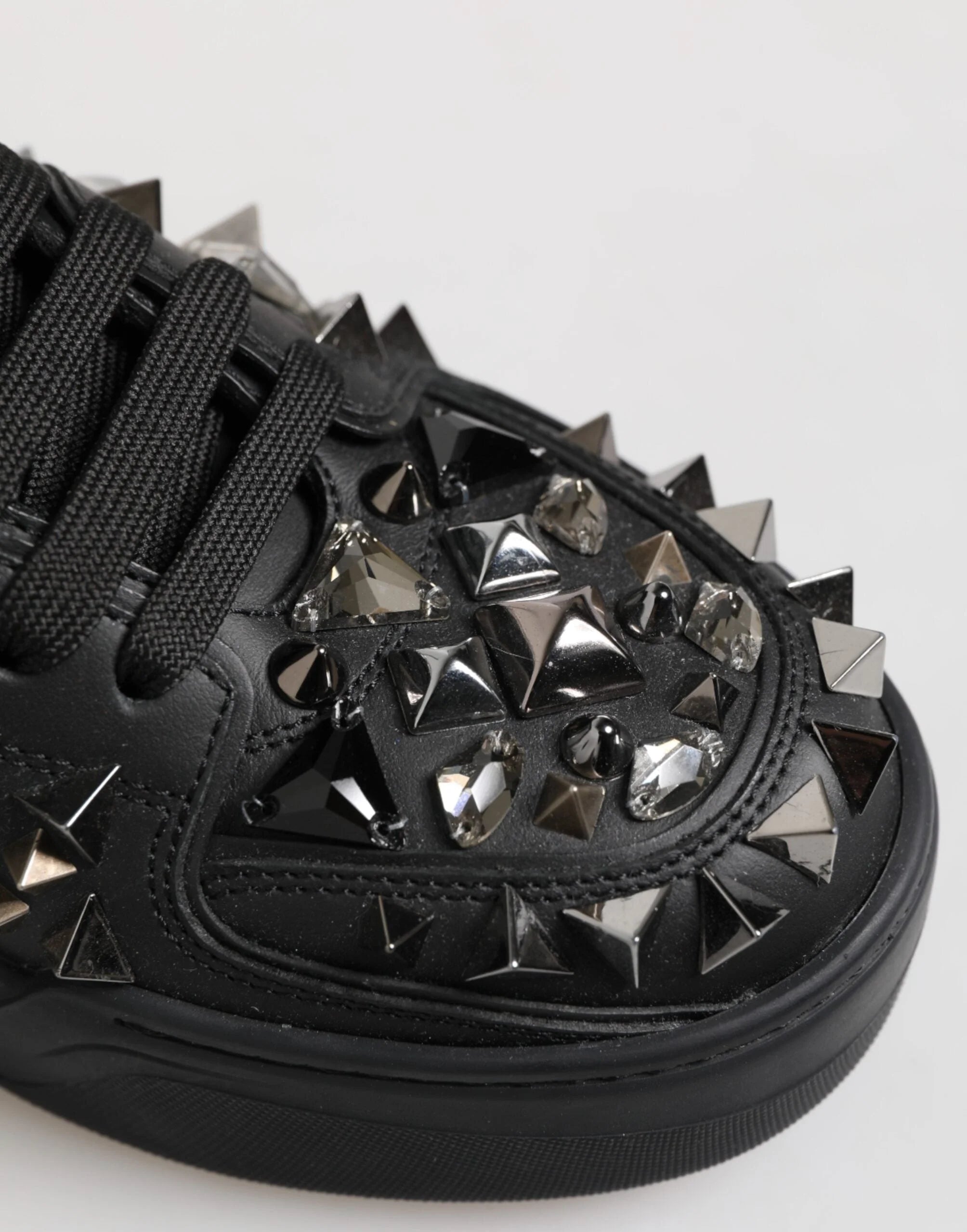 Dolce & Gabbana Black Leather Studded Low Top Sneakers Shoes - EU41/US8