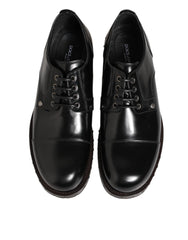 Dolce & Gabbana Black Leather Studded Men Formal Derby Shoes - Shoes