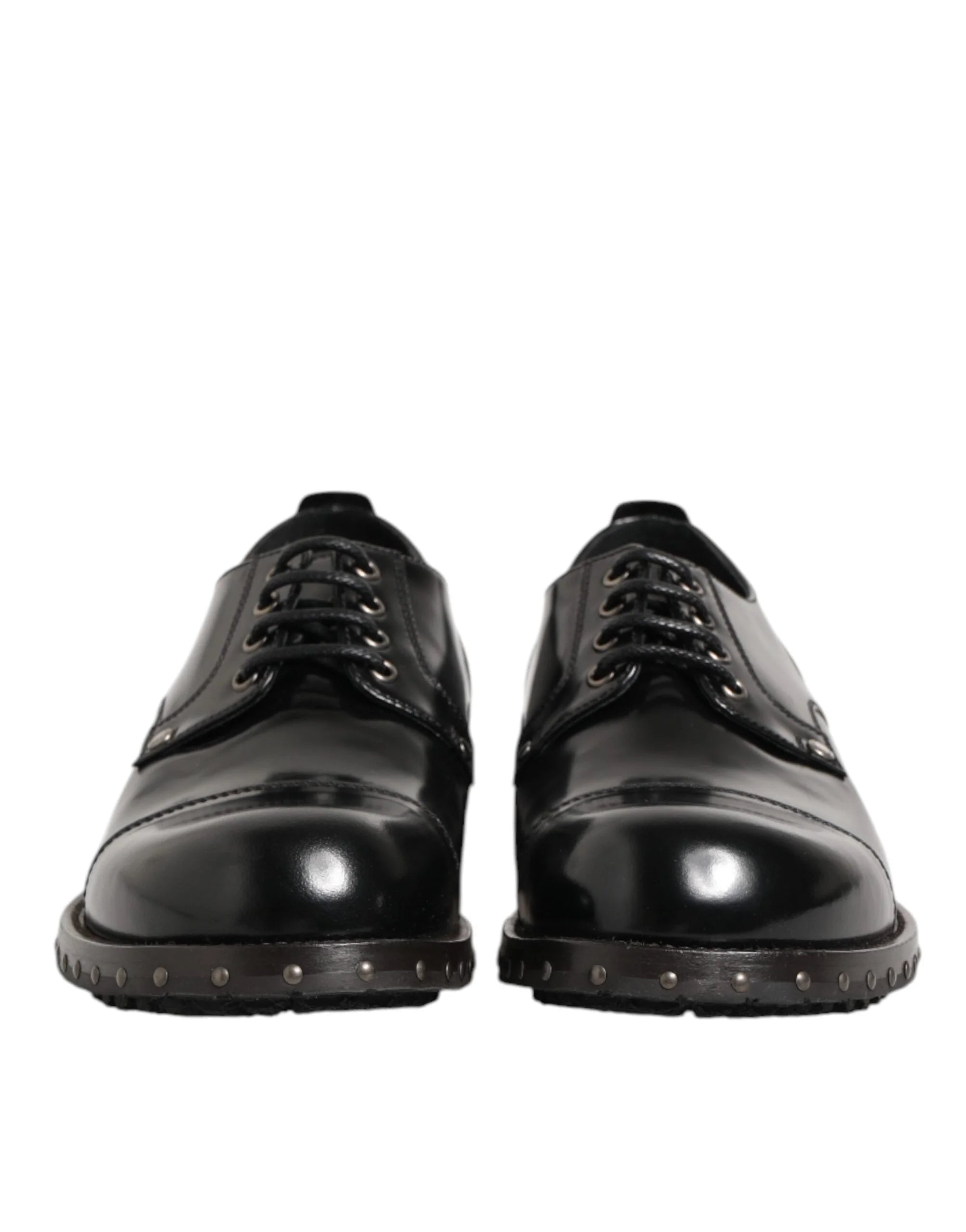 Dolce & Gabbana Black Leather Studded Men Formal Derby Shoes - Shoes