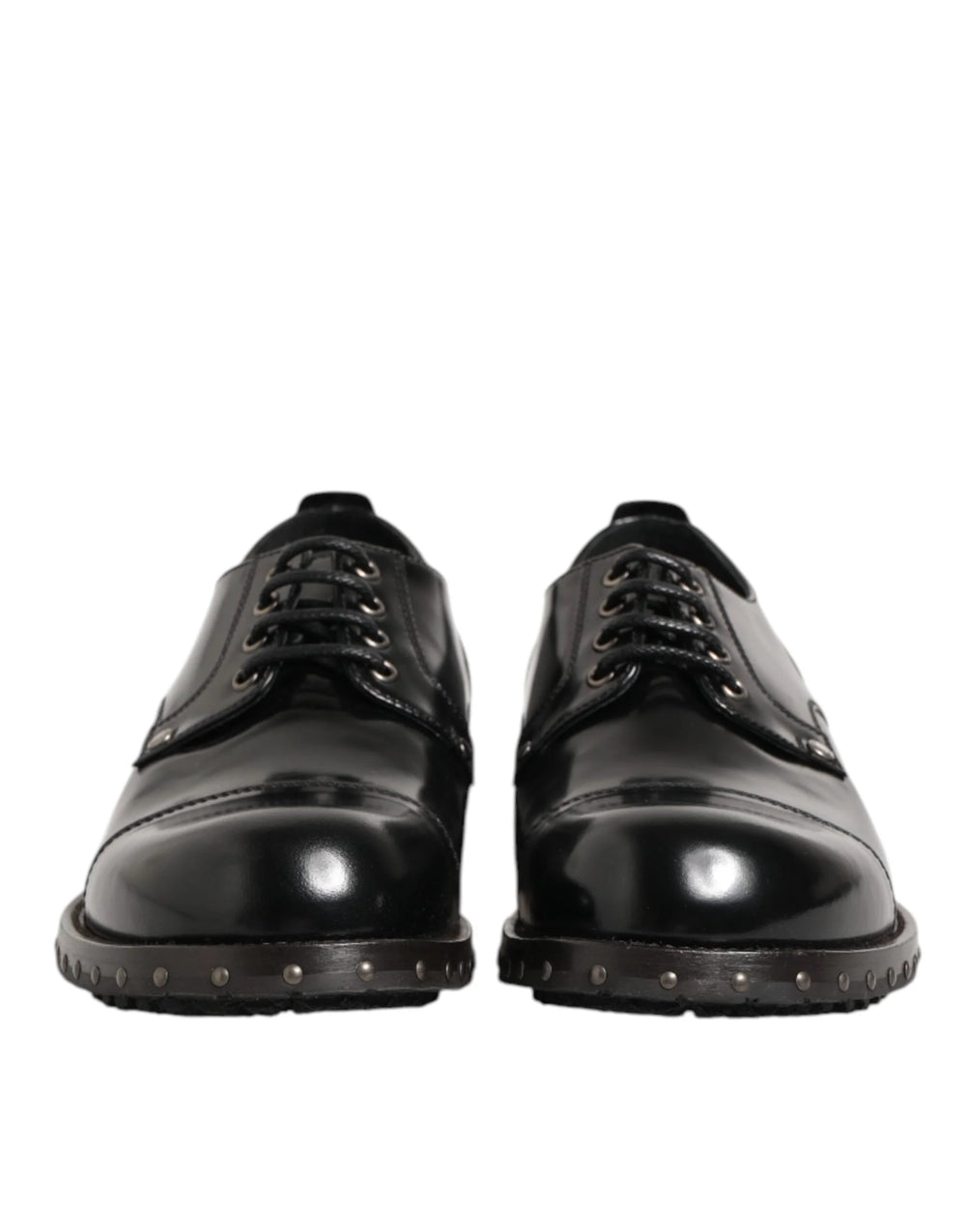 Dolce & Gabbana Black Leather Studded Men Formal Derby Shoes - Shoes