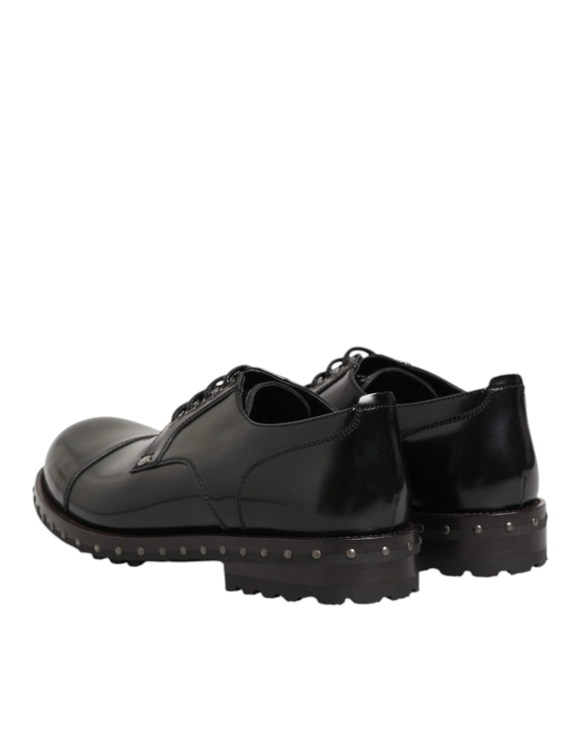 Dolce & Gabbana Black Leather Studded Men Formal Derby Shoes - Shoes