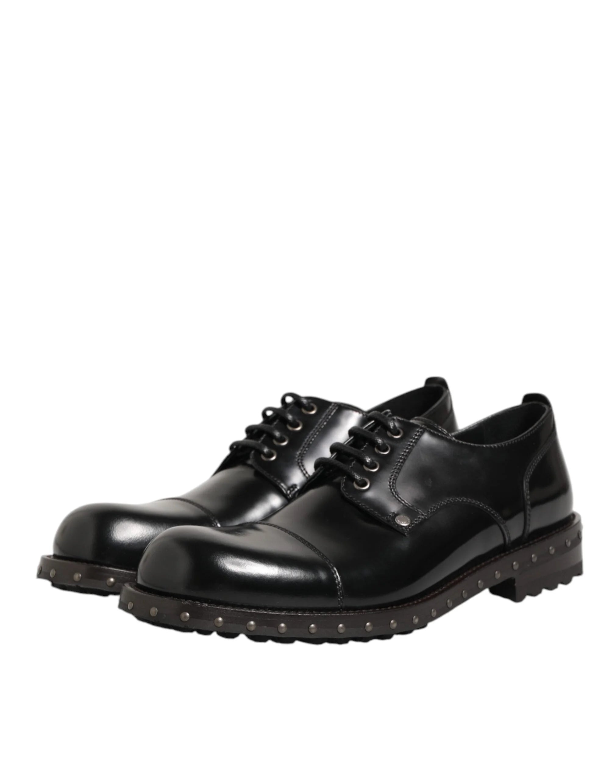 Dolce & Gabbana Black Leather Studded Men Formal Derby Shoes - Shoes